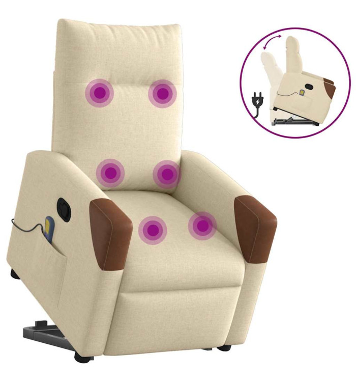 Fauteuil inclinable de massage Crème Tissu | Mobilier & Déco