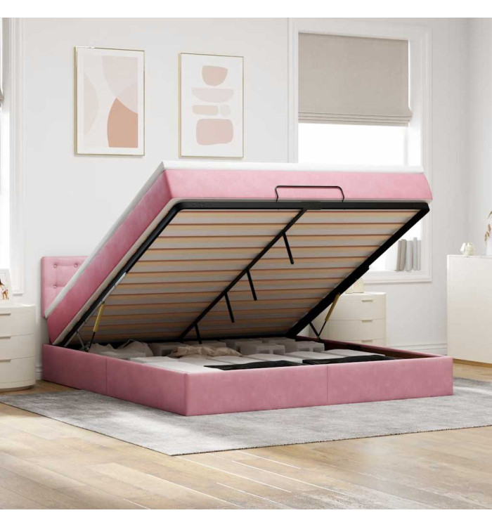 Cadre de lit ottoman avec matelas rose 160x200 cm velours | Mobilier & Déco