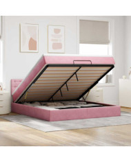 Cadre de lit ottoman avec matelas rose 160x200 cm velours | Mobilier & Déco
