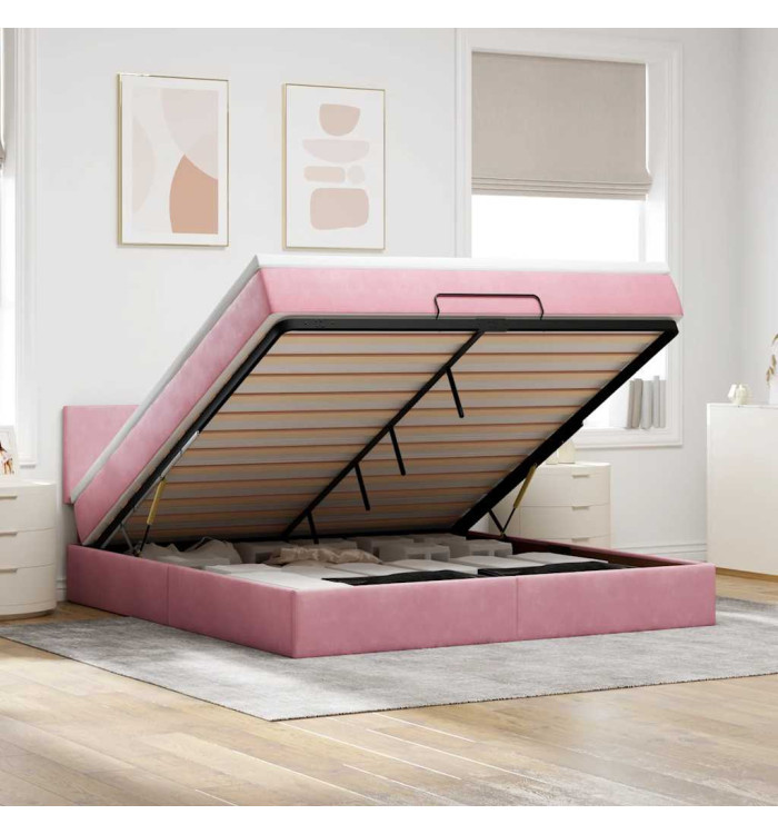 Cadre de lit ottoman avec matelas rose 160x200 cm velours | Mobilier & Déco