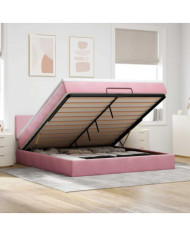 Cadre de lit ottoman avec matelas rose 160x200 cm velours | Mobilier & Déco