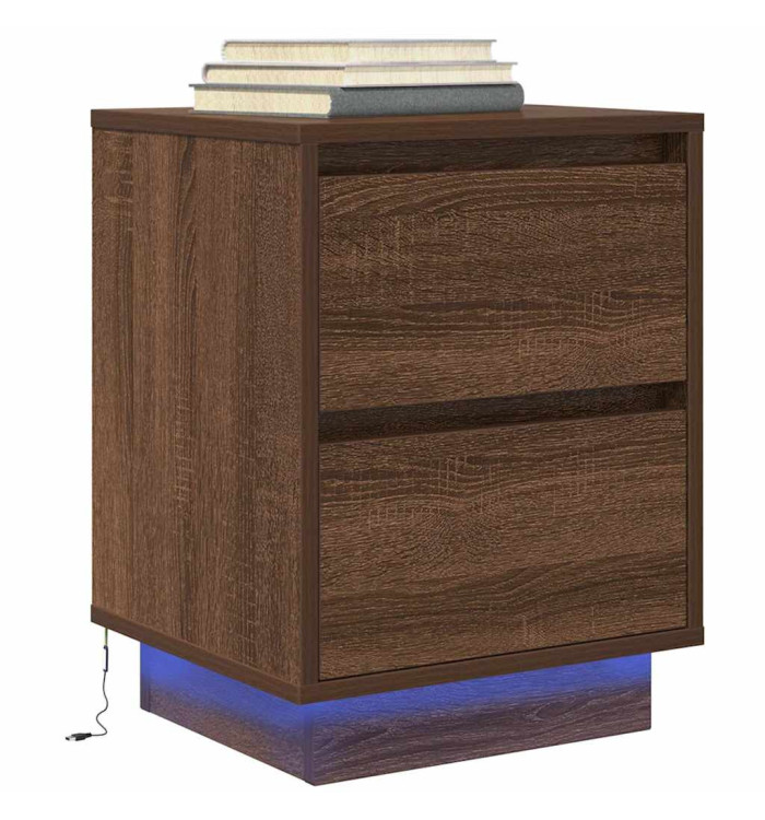 Table de chevet avec lumières LED chêne marron 38x34x50 cm | Mobilier & Déco