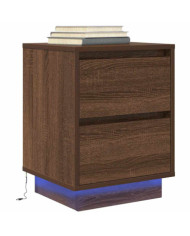Table de chevet avec lumières LED chêne marron 38x34x50 cm | Mobilier & Déco