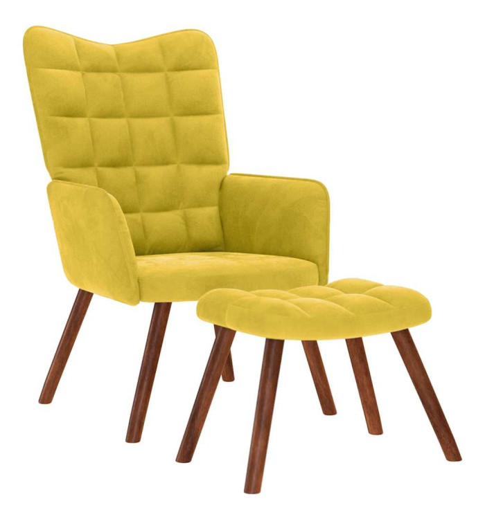 Chaise de relaxation avec tabouret jaune velours | Mobilier & Déco