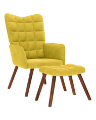 Chaise de relaxation avec tabouret jaune velours | Mobilier & Déco