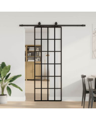 Porte coulissante kit de quincaillerie noir 76x205 cm verre ESG | Mobilier & Déco