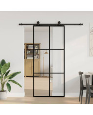 Porte coulissante kit de quincaillerie noir 90x205 cm verre ESG | Mobilier & Déco