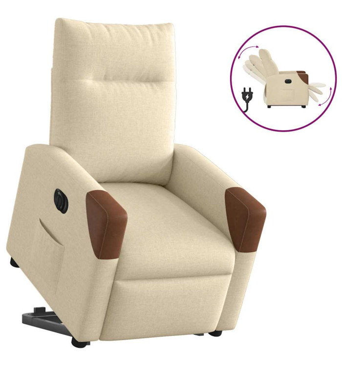 Fauteuil inclinable électrique crème tissu | Mobilier & Déco