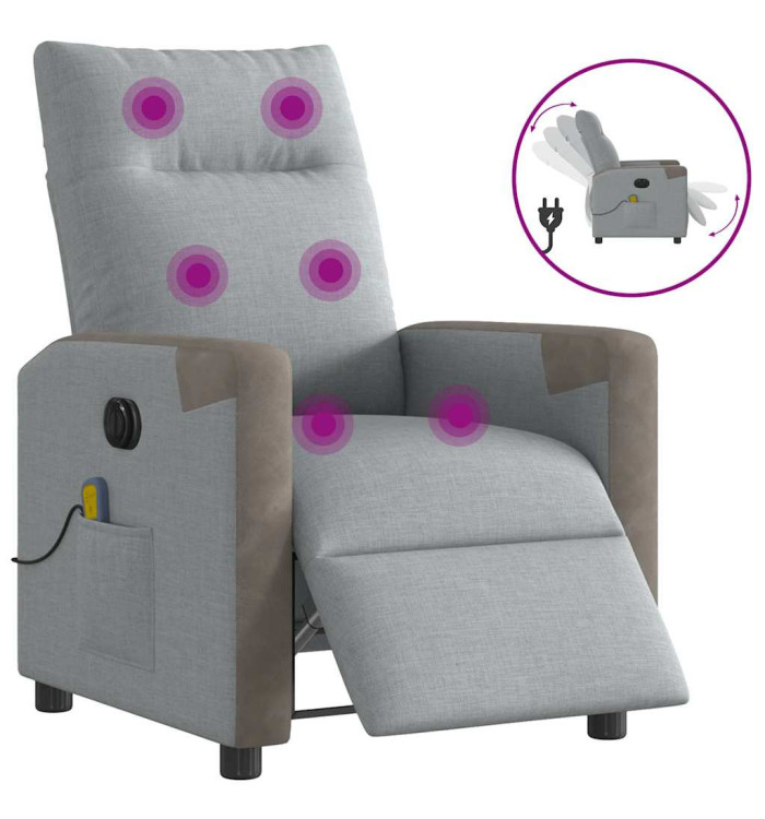 Fauteuil de massage inclinable électrique gris clair tissu | Mobilier & Déco