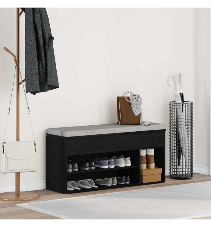 Banc à chaussures chêne noir 102x30,5x45 cm bois d'ingénierie | Mobilier & Déco