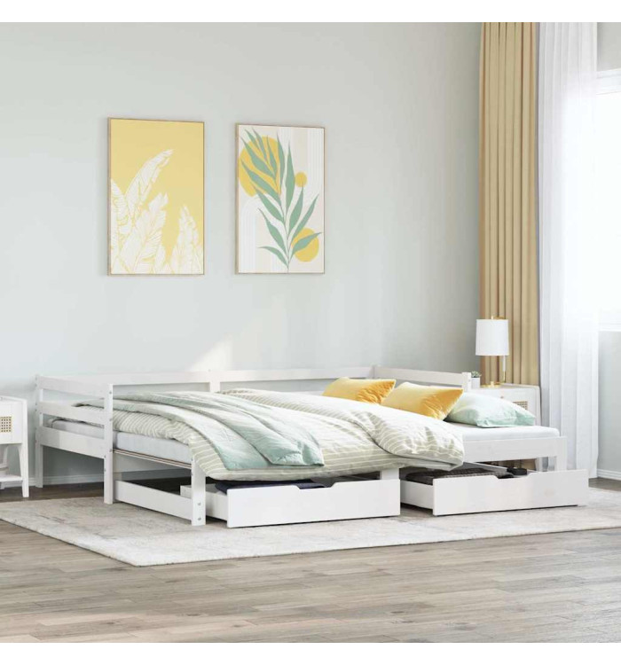 Lit de jour avec gigogne et tiroirs sans matelas blanc 80x200cm | Mobilier & Déco
