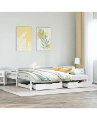 Lit de jour avec gigogne et tiroirs sans matelas blanc 80x200cm | Mobilier & Déco