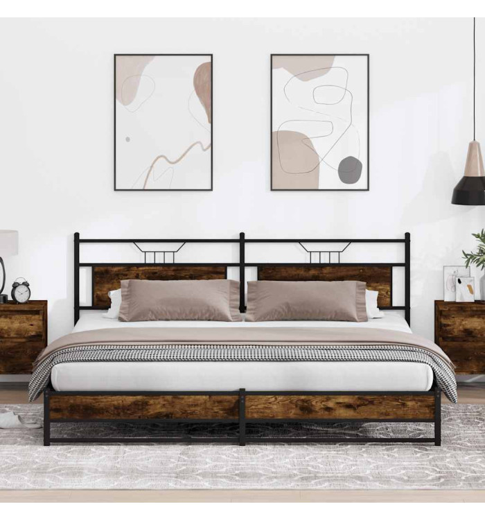 Cadre de lit en métal sans matelas chêne fumé 200x200 cm | Mobilier & Déco