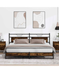 Cadre de lit en métal sans matelas chêne fumé 200x200 cm | Mobilier & Déco