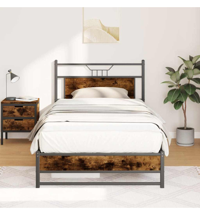 Cadre de lit sans matelas chêne fumé 100x200 cm bois ingénierie | Mobilier & Déco