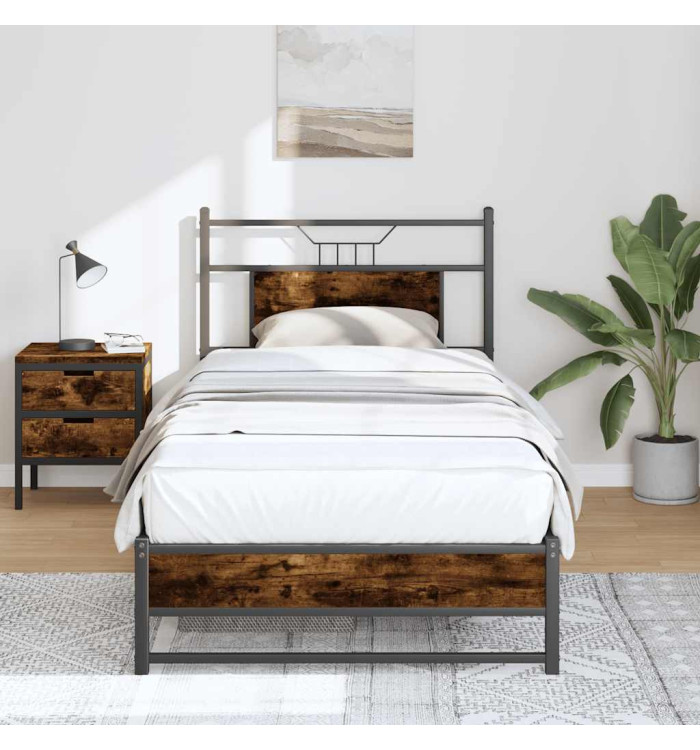 Cadre de lit sans matelas chêne fumé 90x200cm bois d'ingénierie | Mobilier & Déco