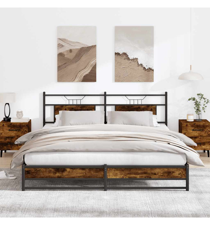 Cadre de lit en métal sans matelas chêne fumé 183x213 cm | Mobilier & Déco