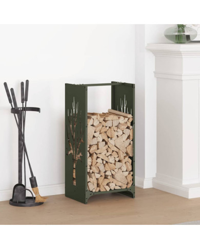 Portant de bois chauffage vert olive 40x30x80 cm | Mobilier & Déco