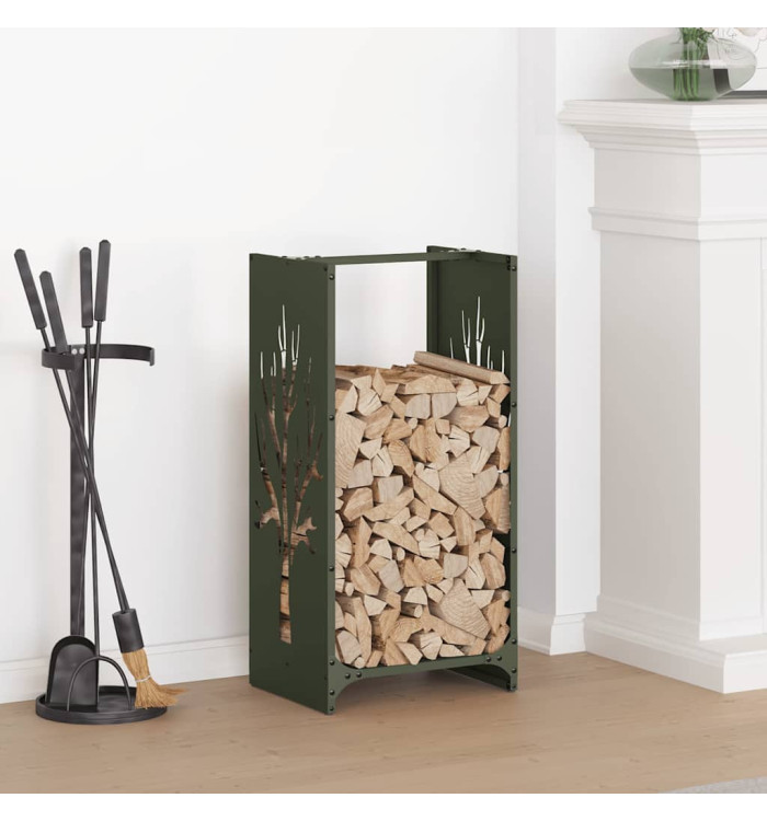 Portant de bois chauffage vert olive 40x30x80 cm | Mobilier & Déco
