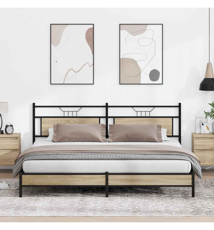 Cadre de lit en métal sans matelas chêne sonoma 200x200 cm | Mobilier & Déco
