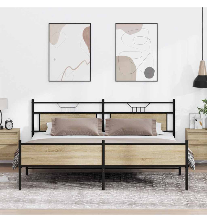 Cadre de lit en métal sans matelas chêne sonoma 193x203 cm | Mobilier & Déco