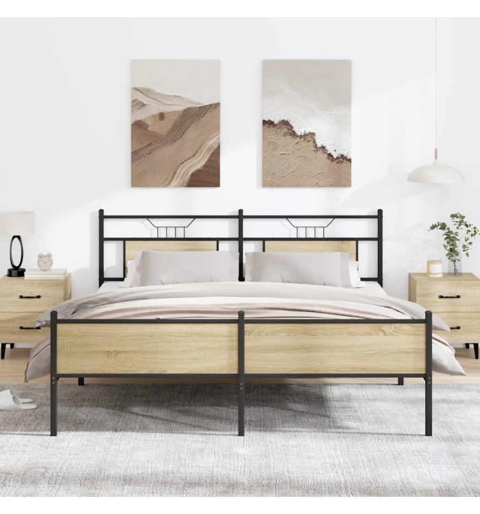 Cadre de lit en métal sans matelas chêne sonoma 180x200 cm | Mobilier & Déco