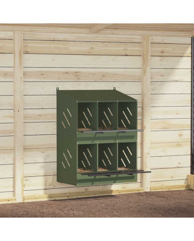Nichoir à poules avec 6 compartiments vert olive métal | Mobilier & Déco