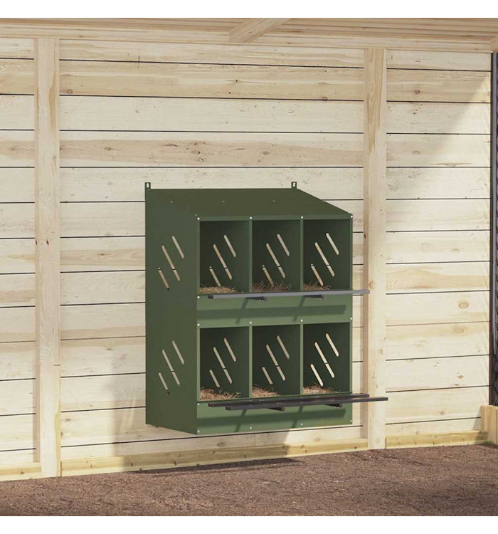 Nichoir à poules avec 6 compartiments vert olive métal | Mobilier & Déco