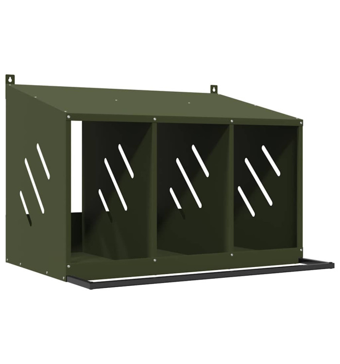 Nichoir à poules avec 3 compartiments vert olive métal | Mobilier & Déco