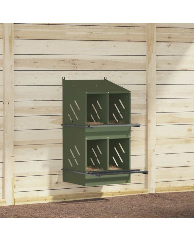Nichoir à poules avec 4 compartiments vert olive métal | Mobilier & Déco