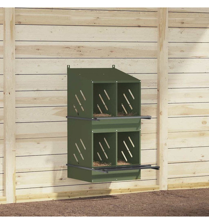 Nichoir à poules avec 4 compartiments vert olive métal | Mobilier & Déco