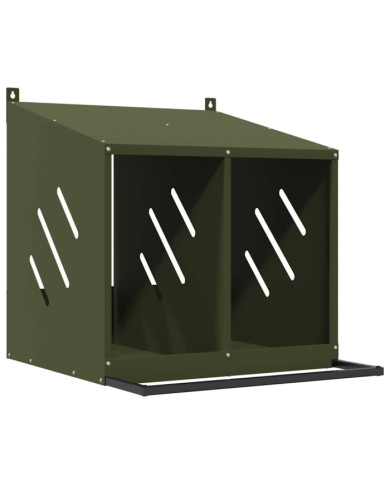 Nichoir à poules avec 2 compartiments vert olive métal | Mobilier & Déco