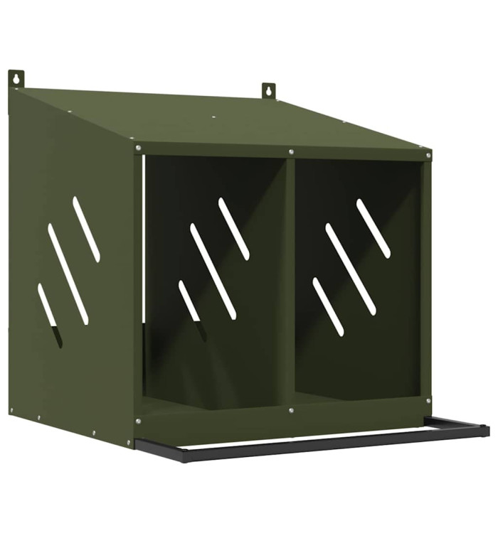 Nichoir à poules avec 2 compartiments vert olive métal | Mobilier & Déco