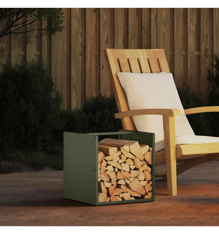 Portant de bois chauffage vert olive 40x40x40 cm | Mobilier & Déco