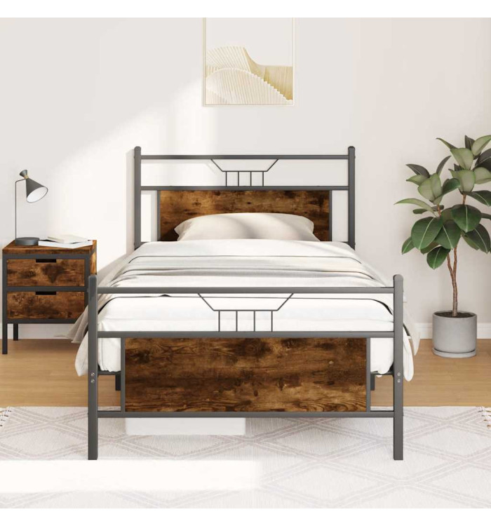 Cadre de lit sans matelas chêne fumé 100x200 cm bois ingénierie | Mobilier & Déco
