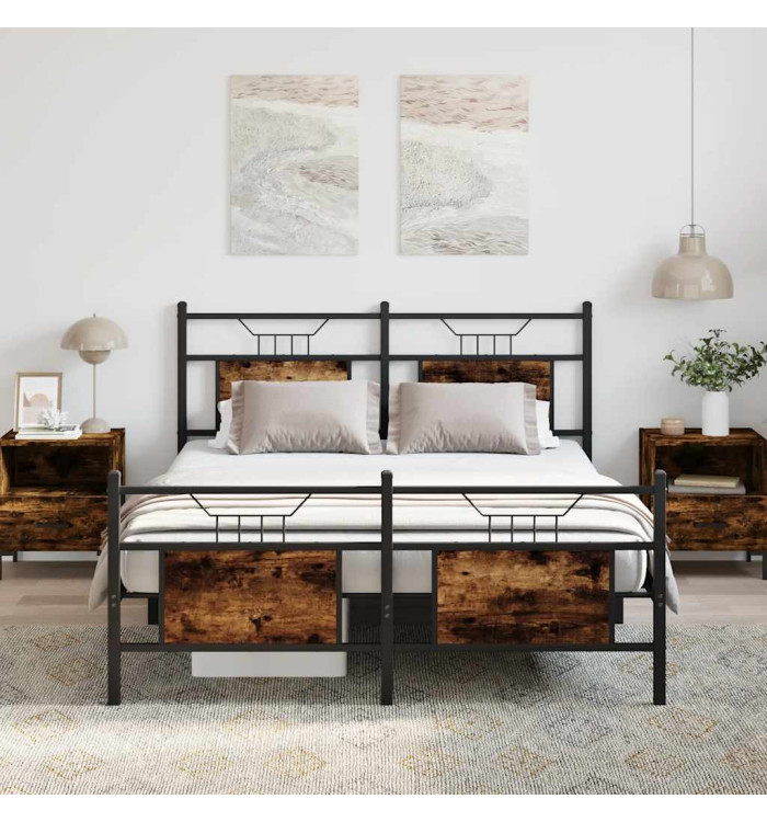 Cadre de lit sans matelas chêne fumé 140x190 cm bois ingénierie | Mobilier & Déco