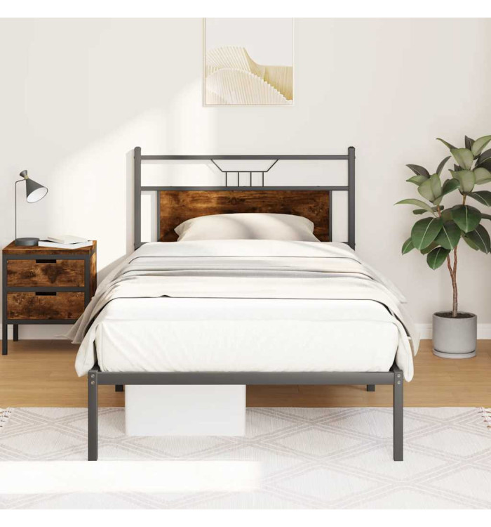 Cadre de lit sans matelas chêne fumé 100x190 cm bois ingénierie | Mobilier & Déco