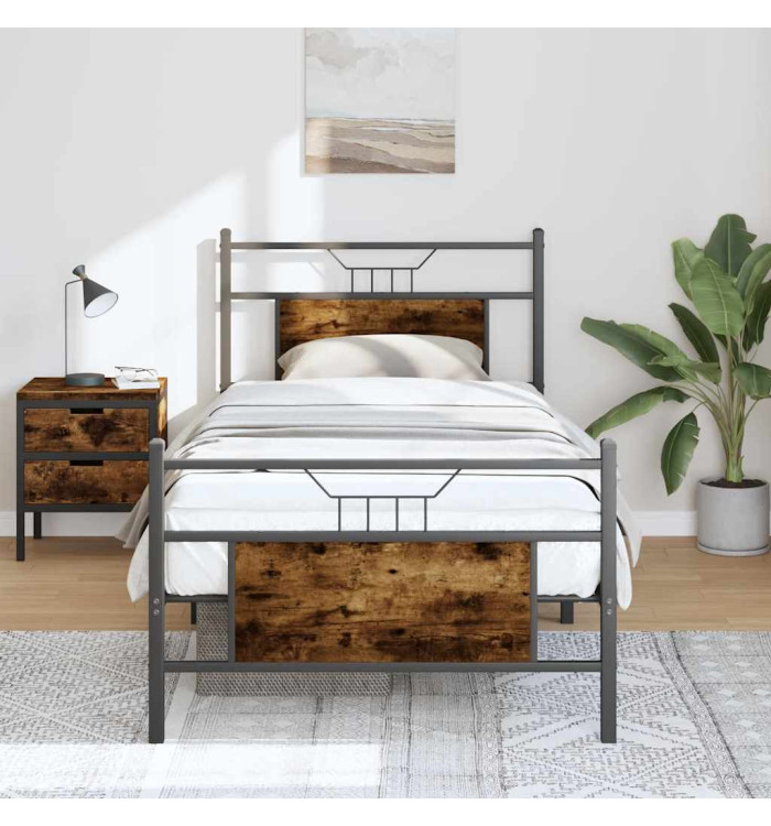 Cadre de lit sans matelas chêne fumé 90x200cm bois d'ingénierie | Mobilier & Déco