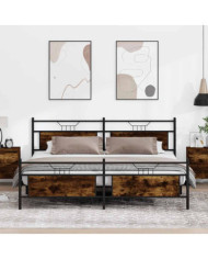 Cadre de lit en métal sans matelas chêne fumé 193x203 cm | Mobilier & Déco