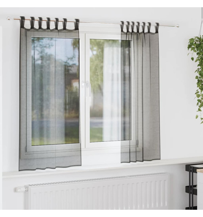 Rideaux en voile avec passants 2 pcs noir | Mobilier & Déco