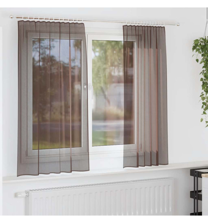 Rideaux en voile avec passe-tringles 2 pcs marron | Mobilier & Déco