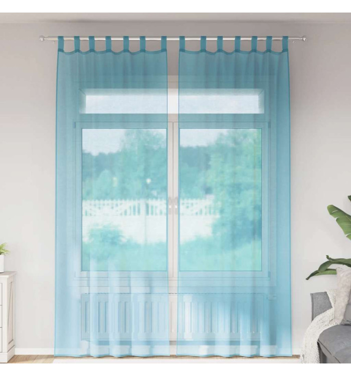 Rideaux en voile avec boucles 2 pcs turquoise 140x260 cm | Mobilier & Déco