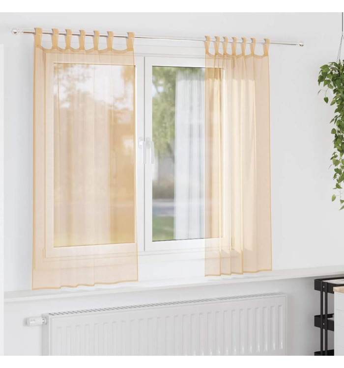 Rideaux en voile avec boucles 2 pcs sable 140x175 cm | Mobilier & Déco