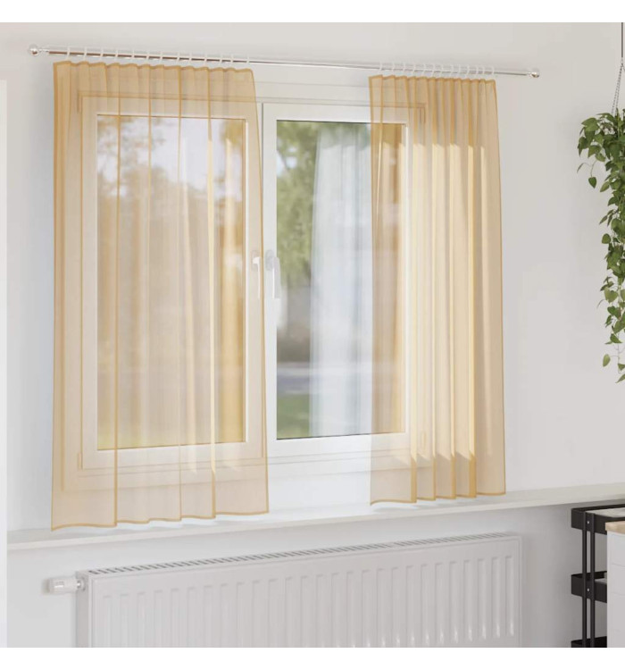 Rideaux en voile avec passe-tringles 2 pcs sable | Mobilier & Déco