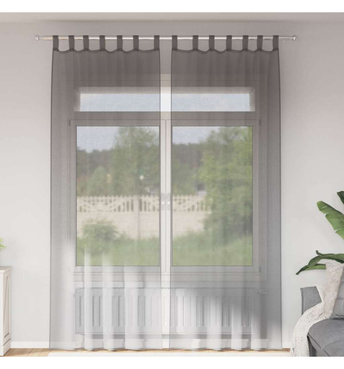 Rideaux en voile avec boucles 2 pcs gris foncé 140x260 cm | Mobilier & Déco