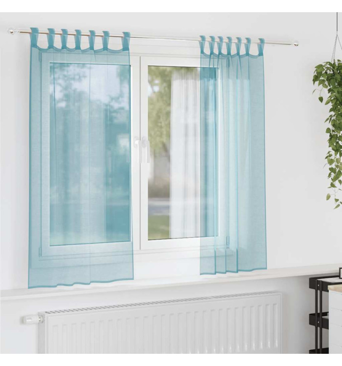 Rideaux en voile avec boucles 2 pcs turquoise 140x140 cm | Mobilier & Déco