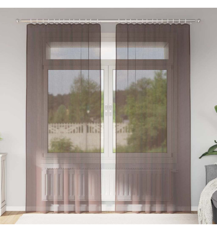 Rideaux en voile avec passe-tringles 2 pcs marron | Mobilier & Déco