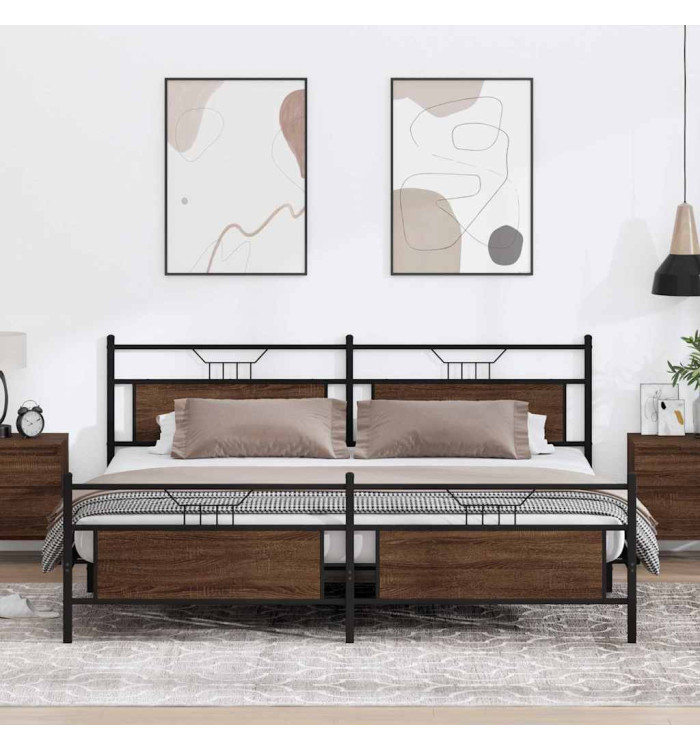 Cadre de lit en métal sans matelas chêne marron 200x200 cm | Mobilier & Déco