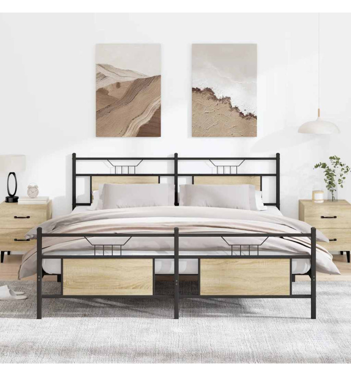 Cadre de lit en métal sans matelas chêne sonoma 160x200 cm | Mobilier & Déco