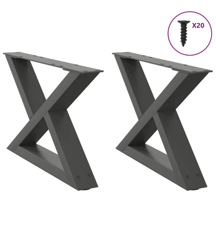Pieds de table basse 2 pièces Anthracite 60 x (30-31,3) cm Acier | Mobilier & Déco